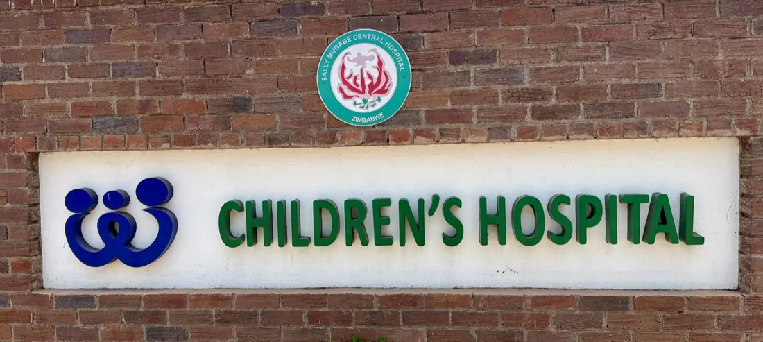 The Children's Hospital sign at Sally Mugabe Central Hospital in Harare.