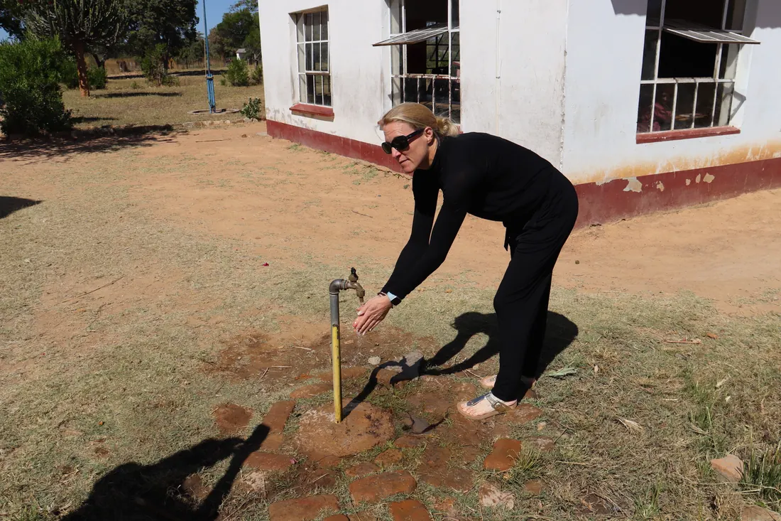 Water flowing from a tap at a school in Zimbabwe.